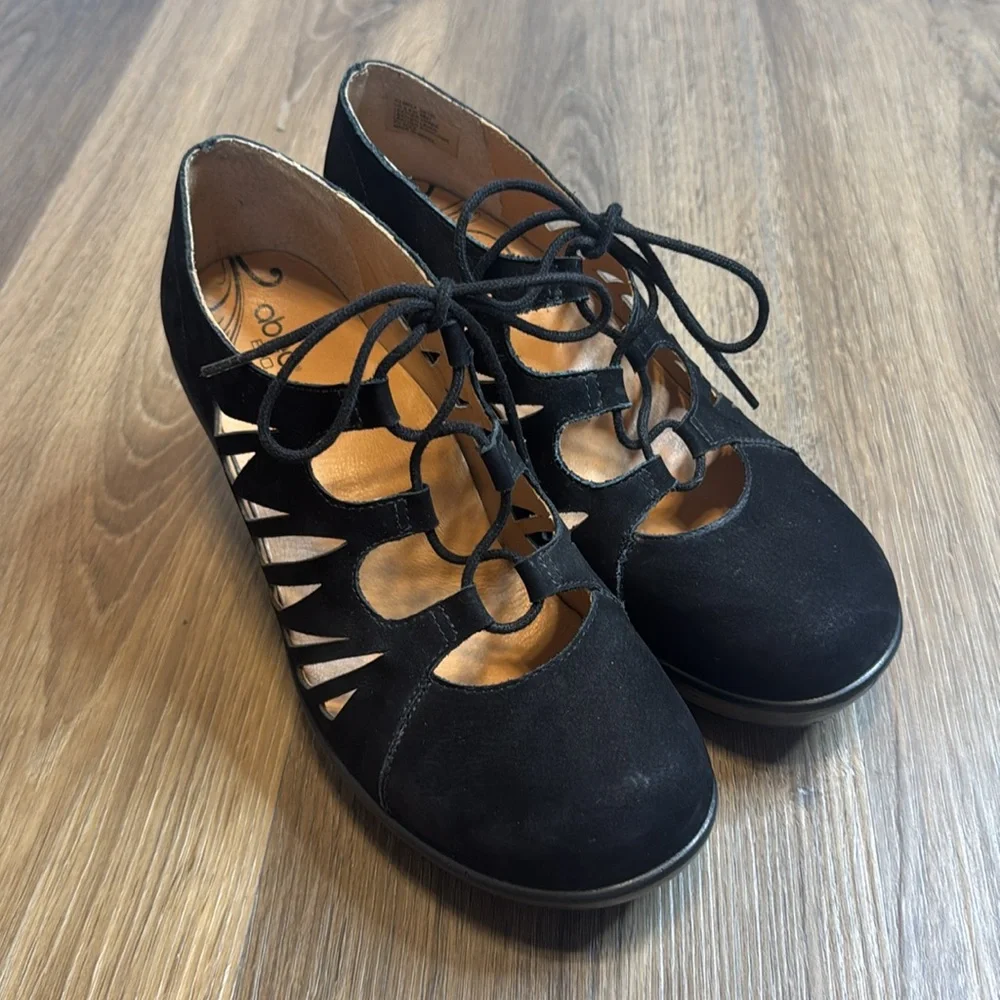 Abeo Women's Bio Kamela AK150 Black Suede Leather Comfort Wedge Heels Size 9.5 N - Picture 2 of 10